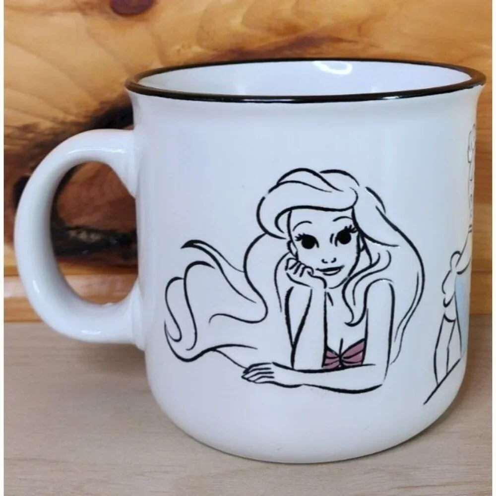 Disney Princesses White Ceramic Coffee Mug 20 oz Cup Debossed Characters EUC